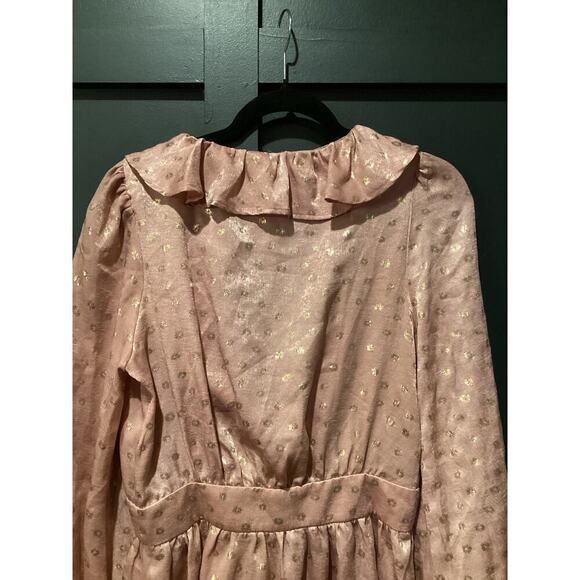 Vici Aeom pink Dante Metallic Ruffle Tie flirty long sleeve v neck Blouse Sz M - Picture 9 of 9